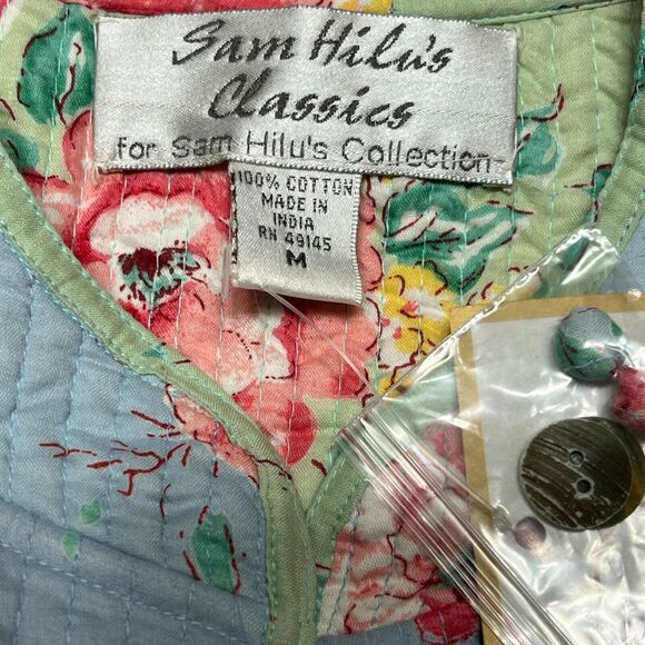 SAM HILU'S CLASSICS REVERSIBLE QUILTED JACKET FLORAL BLUE / GREEN - Picture 9 of 10